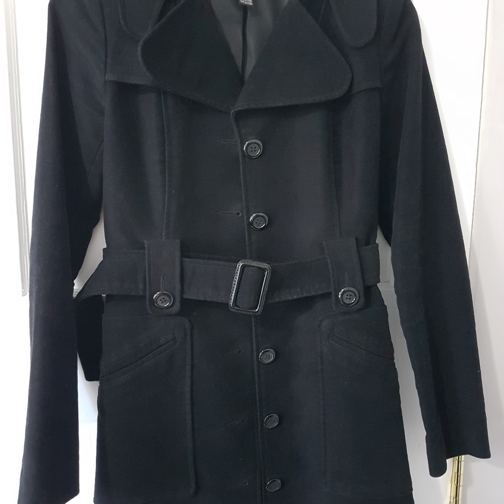 Club Monaco Vintage Y2K Cotton Button Front Belted Trench Coat Black Sz Xs